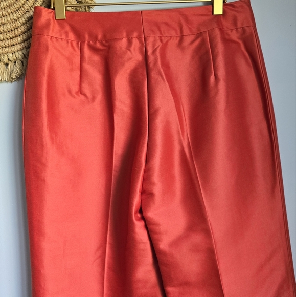 Escada, Red Silk Blend Shimmer Straight Leg Ankle Trouser Pants, Size 36 US 6 - Picture 5 of 9